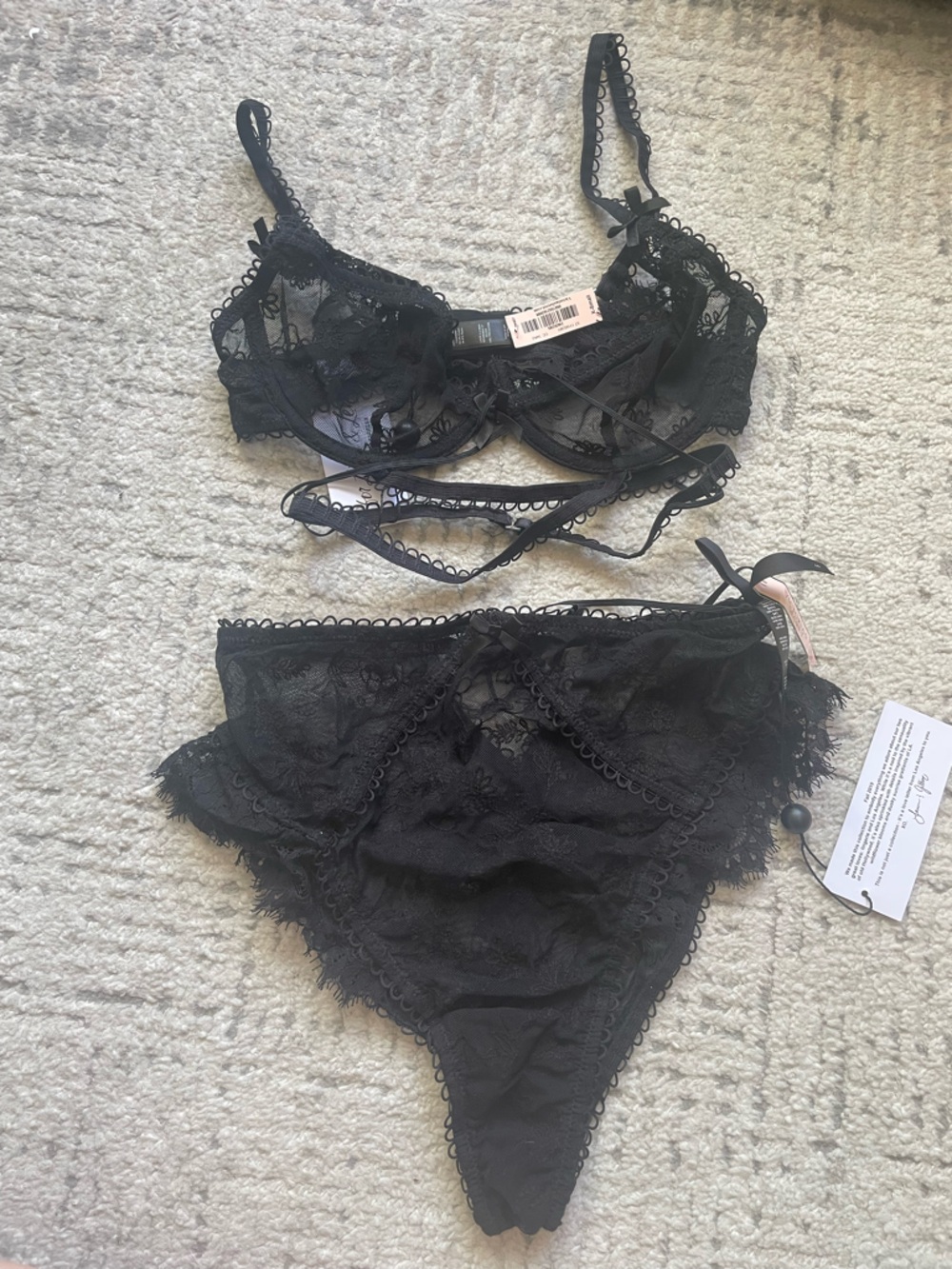 NWT For Love & Lemons Black Lace Bralette and Brief Set